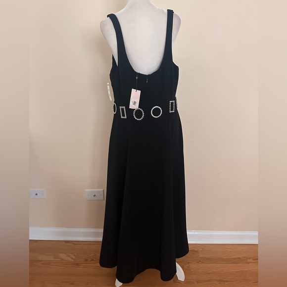 Cinq à Sept Eden Crystal-Embellished A-Line Crepe Cocktail Black Tie Midi Dress - Picture 9 of 12